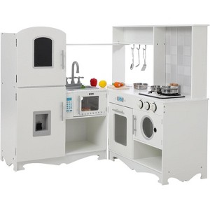 Wooden Corner Play Kitchen for Kids - Equipped with Cooking Stove, Oven, Sink, Microwave, Blackboard, Storage Cabinets & Washing Machine,Cooking Gift - 1 of 4