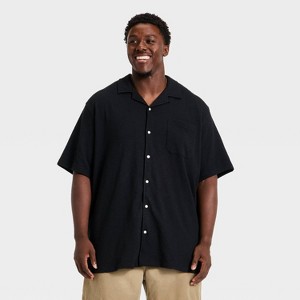 Men's Short Sleeve Knit Camp Shirt - Goodfellow & Co Black LT : Target