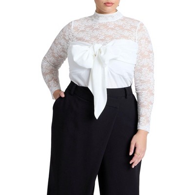 ELOQUII Women's Plus Size Bow Bodice Lace Top