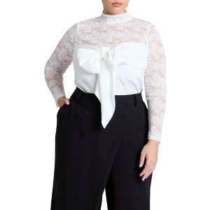 ELOQUII Women's Plus Size Bow Bodice Lace Top - 1 of 4