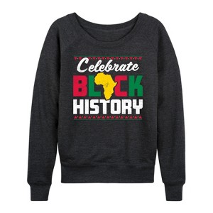 Women's - Instant Message - Celebrate Black History Month Lightweight French Terry Wide Neck Long Sleeve Graphic Shirt - 1 of 4