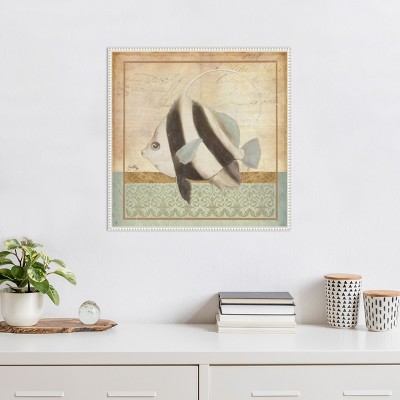 Vintage Nautical Fish Print on Beaded Canvas Frame