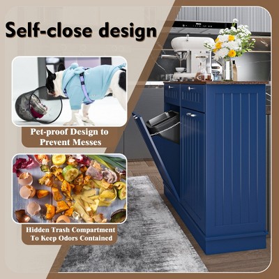 Navy Blue Medium Wood Freestanding Double Tilt-Out Trash Cabinet