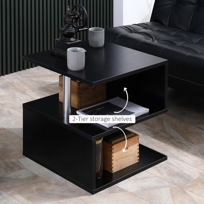 SYFERLORY 20" Modern End Table, Accent Side Table, S-Shaped Coffee Table with Storage Shelf and Steel Poles, Black