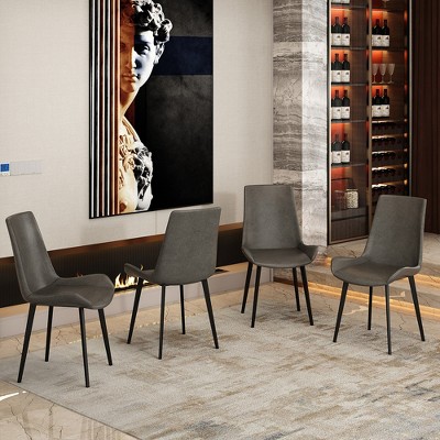 LOVSON Modern Kitchen Dining Chair Set of 4, Casual PU Leather Dining Chair, Gray