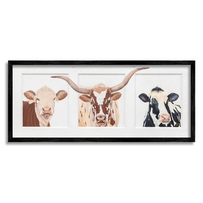 Stupell Industries Country Rustic Cattle Portraits Framed Giclee