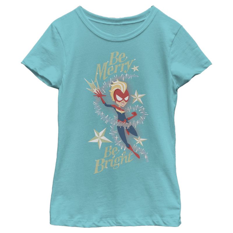 Girl's Marvel Christmas Captain Marvel Merry & Bright T-Shirt, 1 of 4