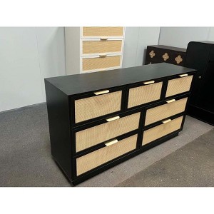 Horizontal narrow-framed rattan chest of drawers, antique white, 7 drawers - 1 of 1