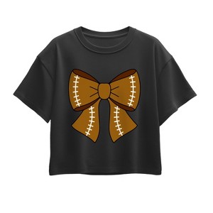 Girls' - Instant Message - Football Bow Short Sleeve Boxy Graphic T-Shirt - 1 of 3