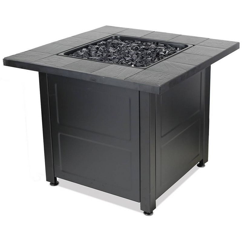 Endless Summer 30&#34; Square Outdoor LP Gas Fire Pit with Stamped Tile Design Black, 1 of 4