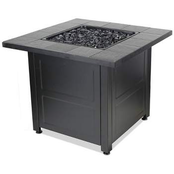 Endless Summer 30" Square Outdoor LP Gas Fire Pit with Stamped Tile Design Black