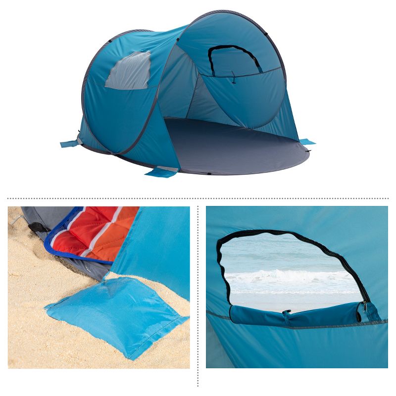 Pop Up Beach Tent with UV Protection and Ventilation Windows – Water and Wind Resistant Sun Shelter for Camping, Fishing, or Play by Wakeman (Blue), 1 of 6