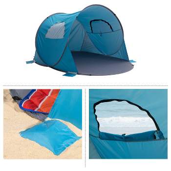 Pop Up Beach Tent with UV Protection and Ventilation Windows – Water and Wind Resistant Sun Shelter for Camping, Fishing, or Play by Wakeman (Blue)