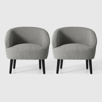 WestinTrends Alexandria 29" Wide Mid Century Modern Faux Shearling Barrel Accent Arm Chair (Set of 2)