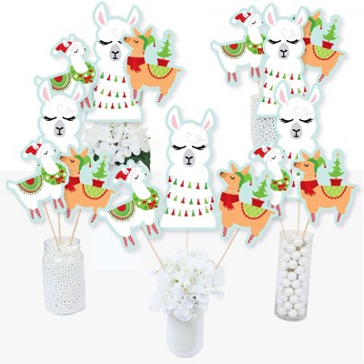 Big Dot of Happiness Fa La Llama - Christmas and Holiday Party Centerpiece Sticks - Table Toppers - Set of 15