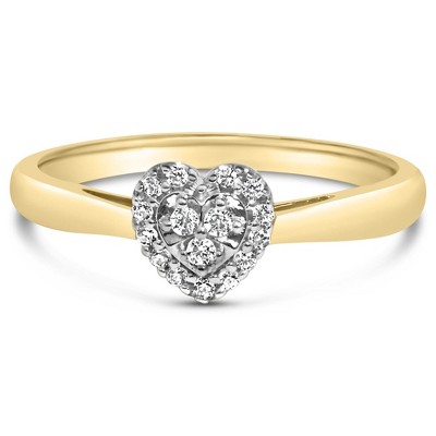 14K Yellow Gold Plated Silver 1/10 Cttw Round-Cut Diamond Heart Engagement Ring