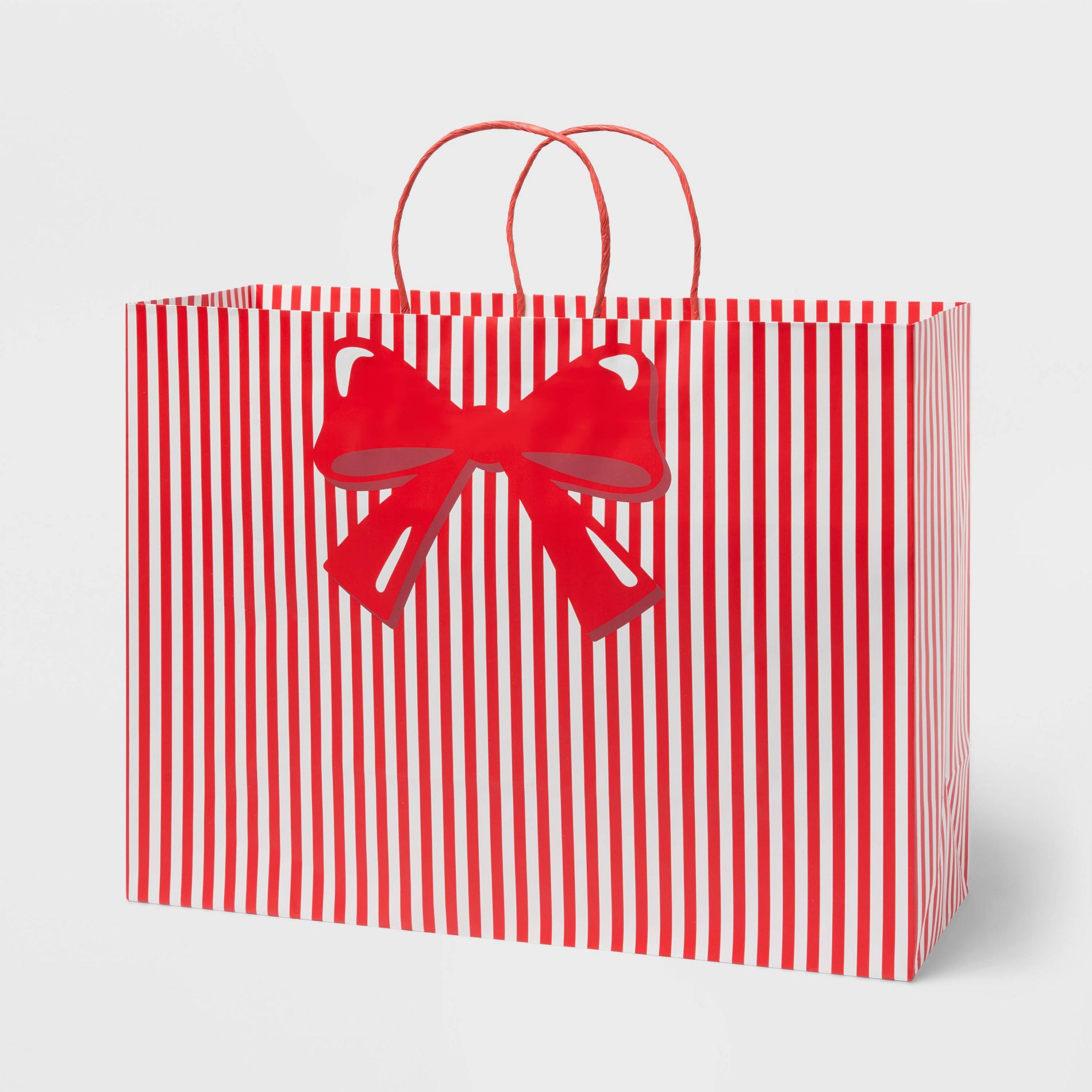 XL Striped Bow Christmas Gift Bag Red/White - Spritz™