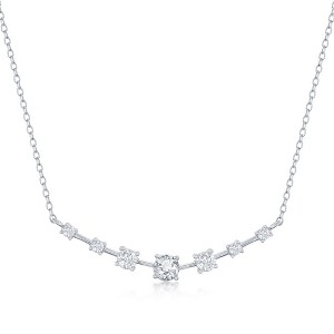 Bella Silver Sterling Silver Graduating Round CZ Curved Bar Necklace - Silver - 16+2 Inch - 1 of 2
