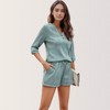 Anna-Kaci Lounge Women's Textured 3/4 Sleeve V-Neck Button Top and Drawstring Shorts Two-Piece Lounge Set - 3 of 4