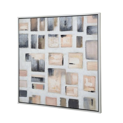 40" Peach, Gray, Silver Abstract Canvas Print with Plastic Frame
