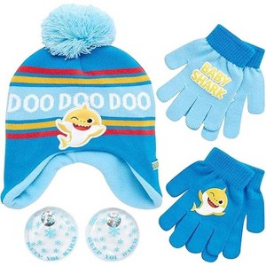 Nickelodeon Boy's Baby Shark Winter Hat and 2 Pairs of Mittens Set (Toddler/Little Boys), Size Age 2-7, Blue Glove with Handwarmers - 1 of 4