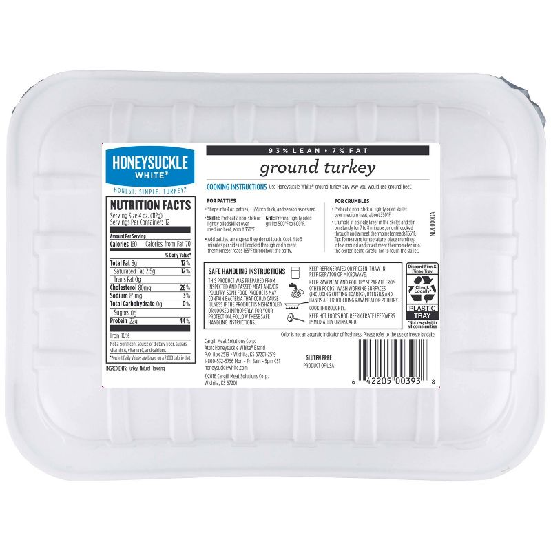 Honeysuckle White Fresh 93% Lean Ground Turkey - 3lbs, 3 of 8
