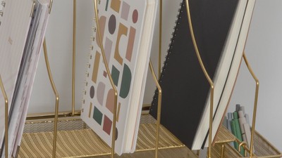 Gold Mesh Metal Large Desktop Organizer with Drawer and File Holder