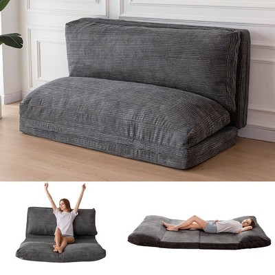 MAXYOYO Bean Bag Sofa Bed - Corduroy Floor Sofa with Washable Cover, Dark Grey