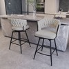 Okak 26" Swivel Bar Stools Set of 2, Suede Upholstered with Footrest & Woven Back, Black Legs Counter Stools for Kitchen Island - 3 of 4