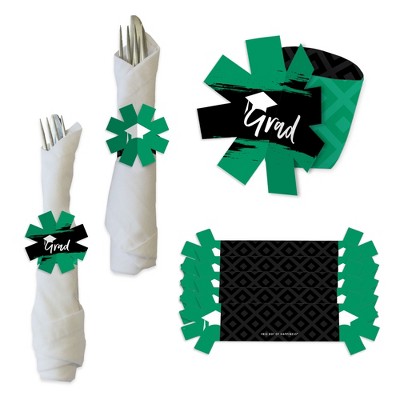 Big Dot of Happiness Green Grad - Best is Yet to Come - Green Graduation Party Paper Napkin Holder - Napkin Rings - Set of 24