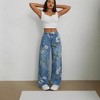 Coolmee Straight Leg Denim Pants for Women High Rise Vintage Floral Casual Pants with Pockets - 2 of 4