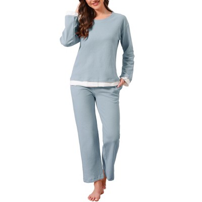 INSPIRE CHIC Women's Cotton Pajamas Waffle Long Sleeves Top and Pants with Pockets Lounge Sets