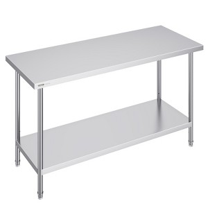VEVOR Stainless Steel Prep Table, 24 x 60 x 34 Inch, 840 lbs Load Capacity, Heavy Duty Metal Worktable with 3 Adjustable Height Levels - 1 of 4