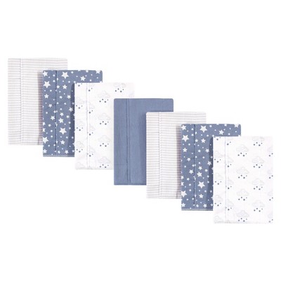 Hudson Baby Infant Boy Cotton Flannel Burp Cloths 7pk, Cloud Mobile Blue, One Size