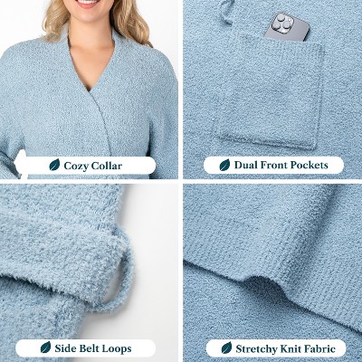 Light Blue Plush Microfiber Long Sleeve Bathrobe