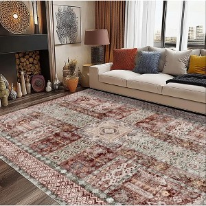 Vintage Floral Washable Area Rug, Non-Slip Low Pile Polyester Carpet for Living Room & Bedroom - 1 of 1