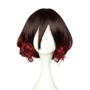 Unique Bargains Women's Curly Wigs 12" Brown Gradient Red with Wig Cap - 1 of 4