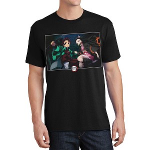 Seven Times Six Demon Slayer T-Shirt Men's Tanjiro Nezuko Kamado Short Sleeve Graphic Tee Black - 1 of 4