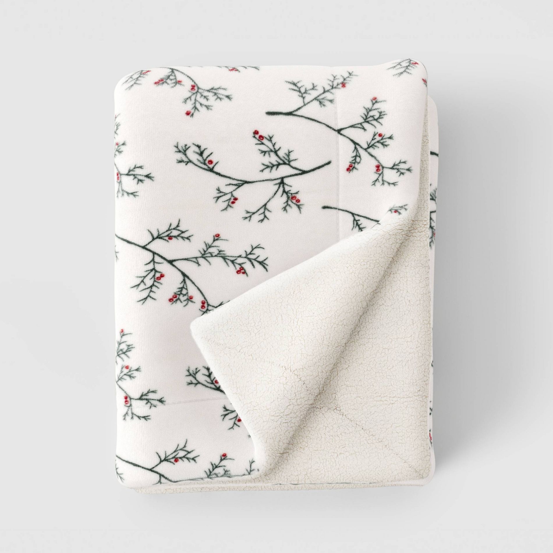 Holiday Branches Plush Throw Blanket with Faux Shearling Reverse - Threshold™