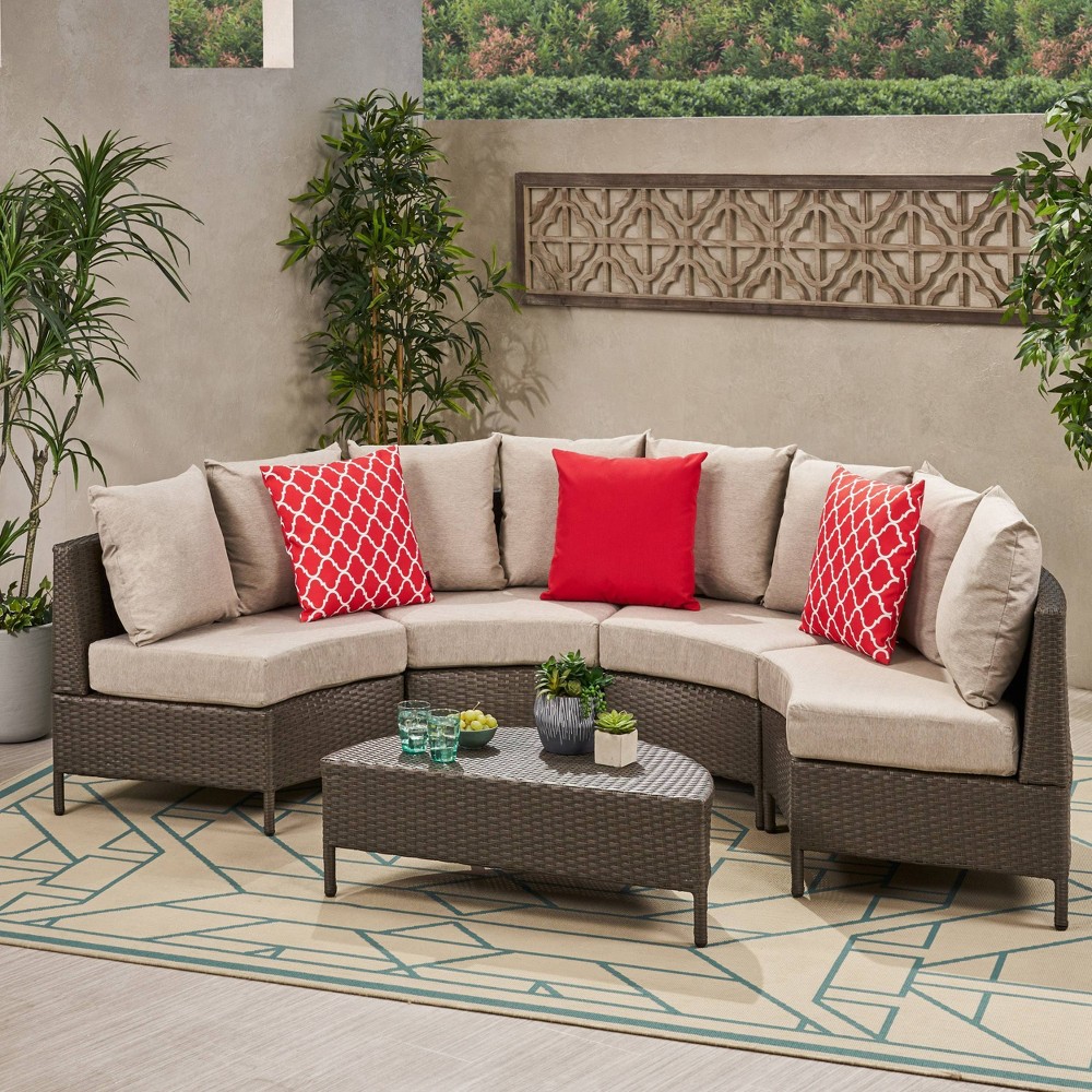 Newton 5pc Wicker Sofa Set - Brown/Ceramic Gray - Christopher Knight Home