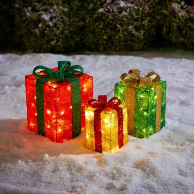 BrylaneHome Pre-Lit Gift Boxes, Set Of 3