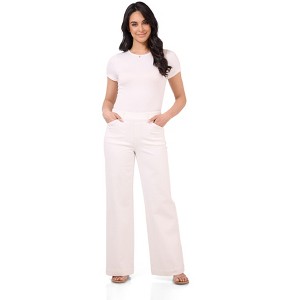 Rekucci Women's Wide Leg Pull-On Jeans – Secret Figure Stretch Denim, Sculpting Mid-Rise Fit, Comfortable & Stylish Everyday Denim - 1 of 2
