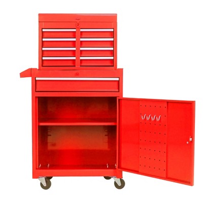 Metal Tool Chest With 5 Drawers 4 Wheels Adjustable Shelf 100KG Load Capacity Large Storage Space Toolbox