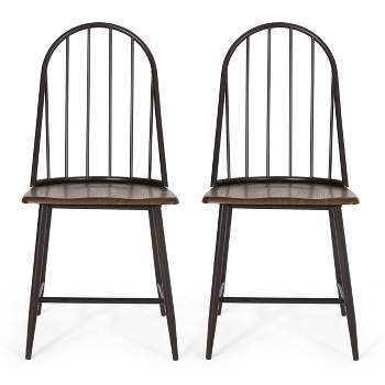 2pk Gessling Farmhouse Spindle Back Dining Chairs Dark Brown/Black - Christopher Knight Home