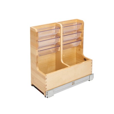 Rev-A-Shelf 441-15VSBSC-1 30 Inch Floor Mount L Shaped Wood Sink Vanity Cabinet Base Storage Organizer with Soft Close Slides and Bins, Natural Maple