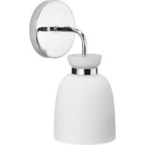Progress Lighting Lexie 1-Light Vanity Light, Steel, Polished Chrome, Opal Glass Shade, Damp Rated - 1 of 3