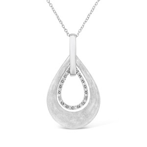 Haus of Brilliance Silver Prong-Set Diamond Accent Fashion Double Drop Design Pendant Necklace - 1 of 4
