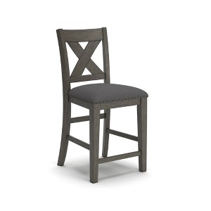 Set of 2 Caitbrook Upholstered Counter Height Barstools Dark Gray: X-Back, Acacia Legs, Polyester - Signature Design by Ashley - 1 of 4