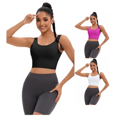INSPIRE CHIC 3 Pcs Women's Full Coverage Deep V-Back Workout Fixed Cup Comfort Sports Bras