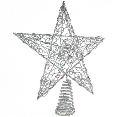 Silver Glitter Swirl Metal Star Tree Topper